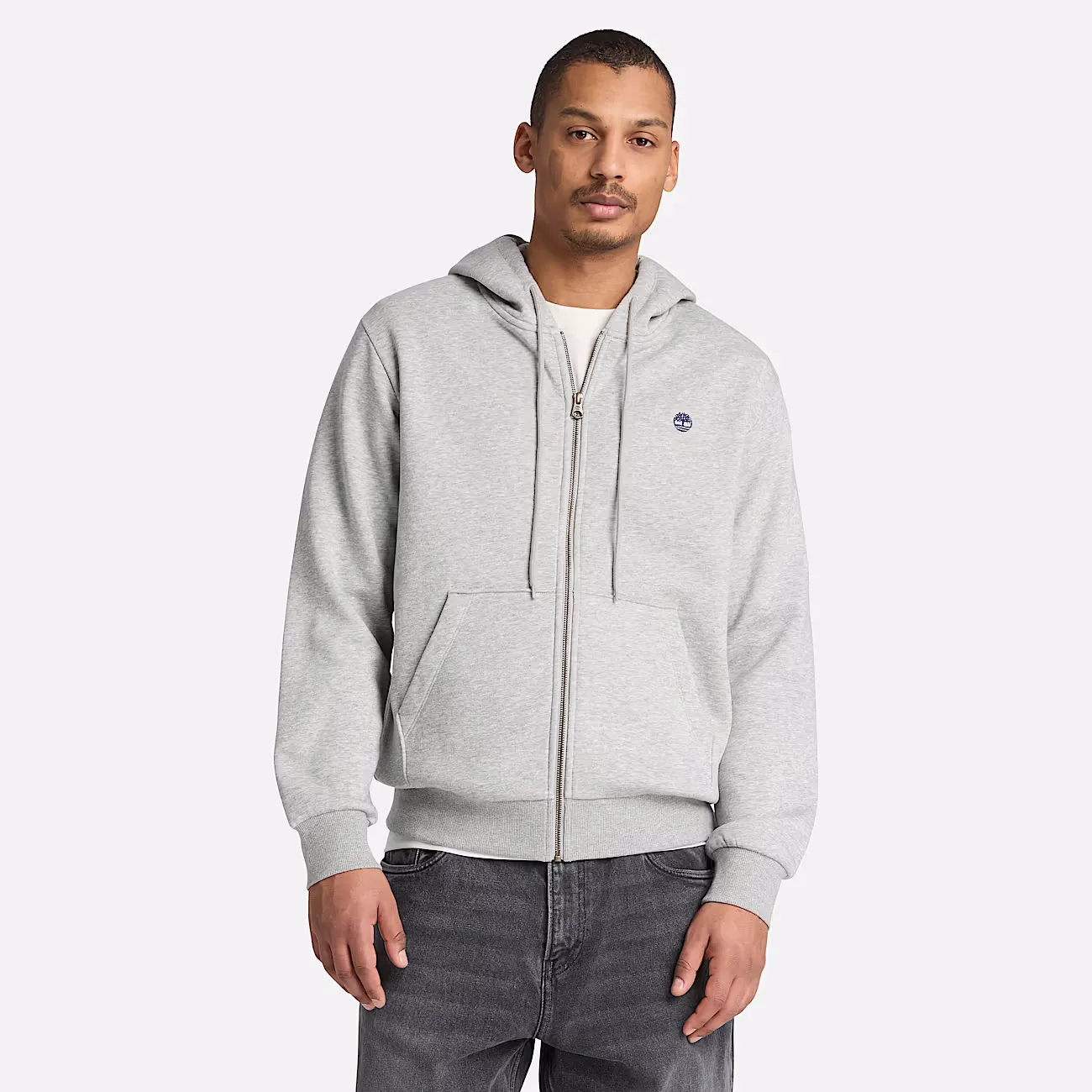 TIMBERLAND - OYSTER RIVER Chest Logo BB Zip Hoodie MEDIUM GREY HEATHER