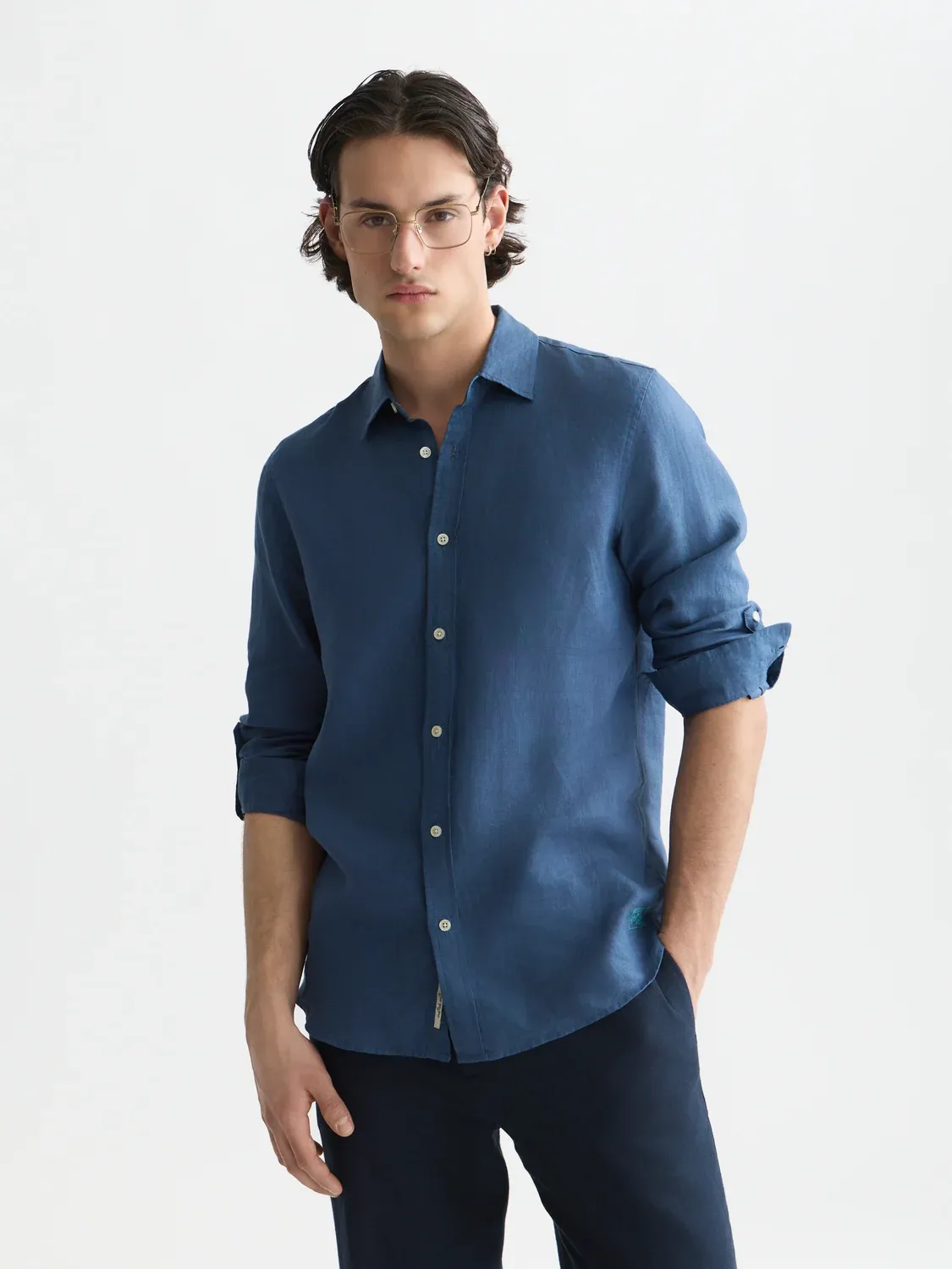 SCOTCH AND SODA - Seasonal core linen regular-fit shirt blue