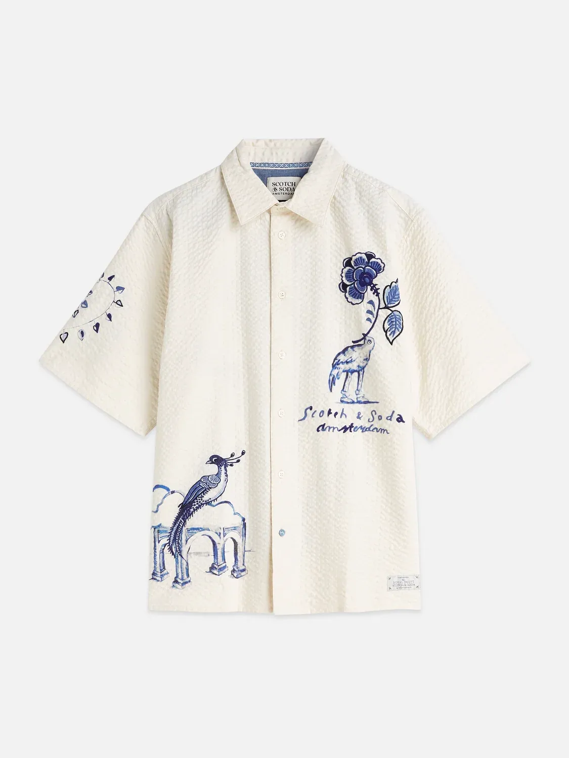 SCOTCH AND SODA - Delfts Blauw worked-out relaxed-fit short-sleeved shirt