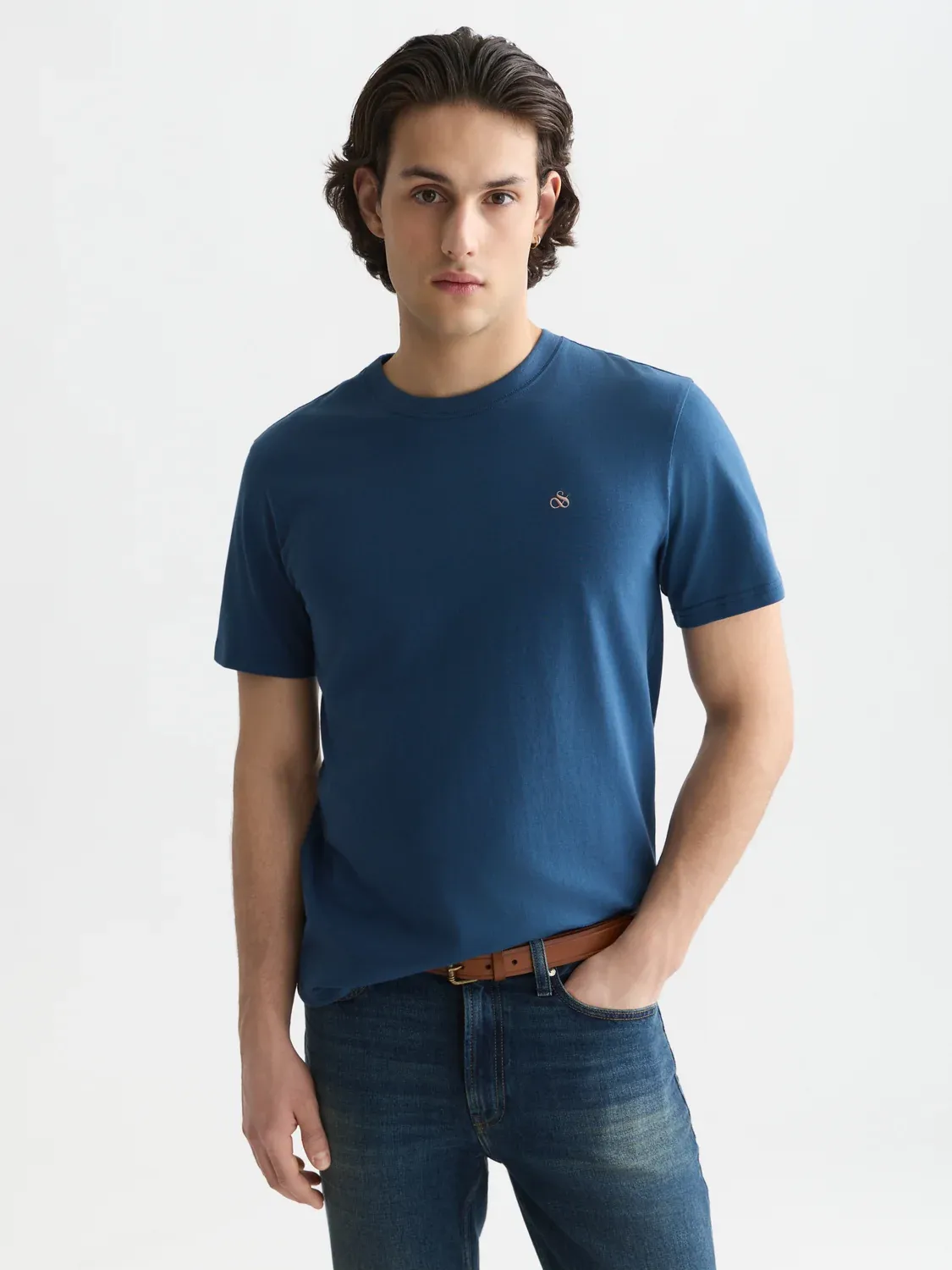 SCOTCH AND SODA - Seasonal core chest logo regular-fit T-shirt blue