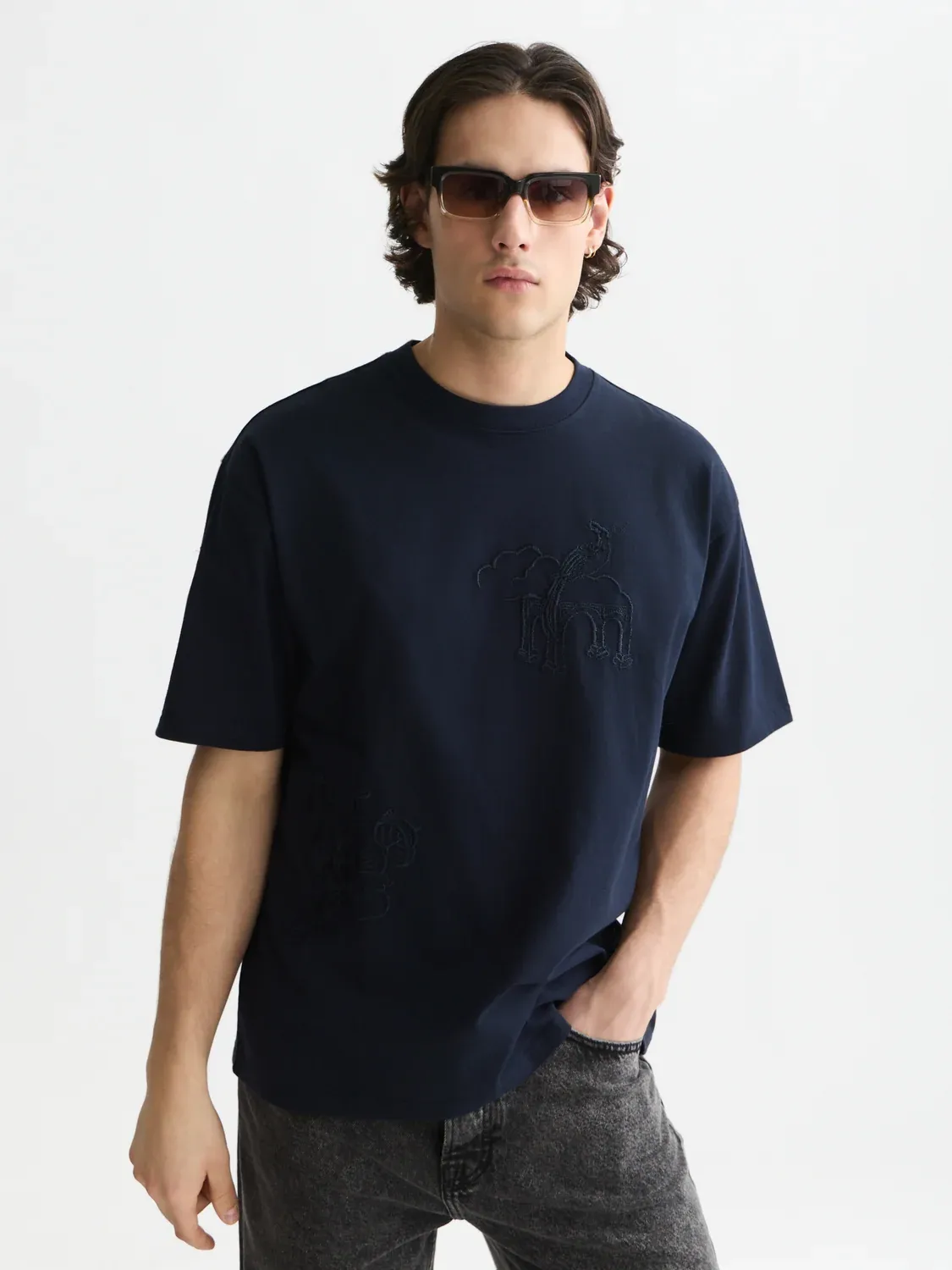 SCOTCH AND SODA - Delfts Blauw embroidered artwork loose-fit T-shirt blue