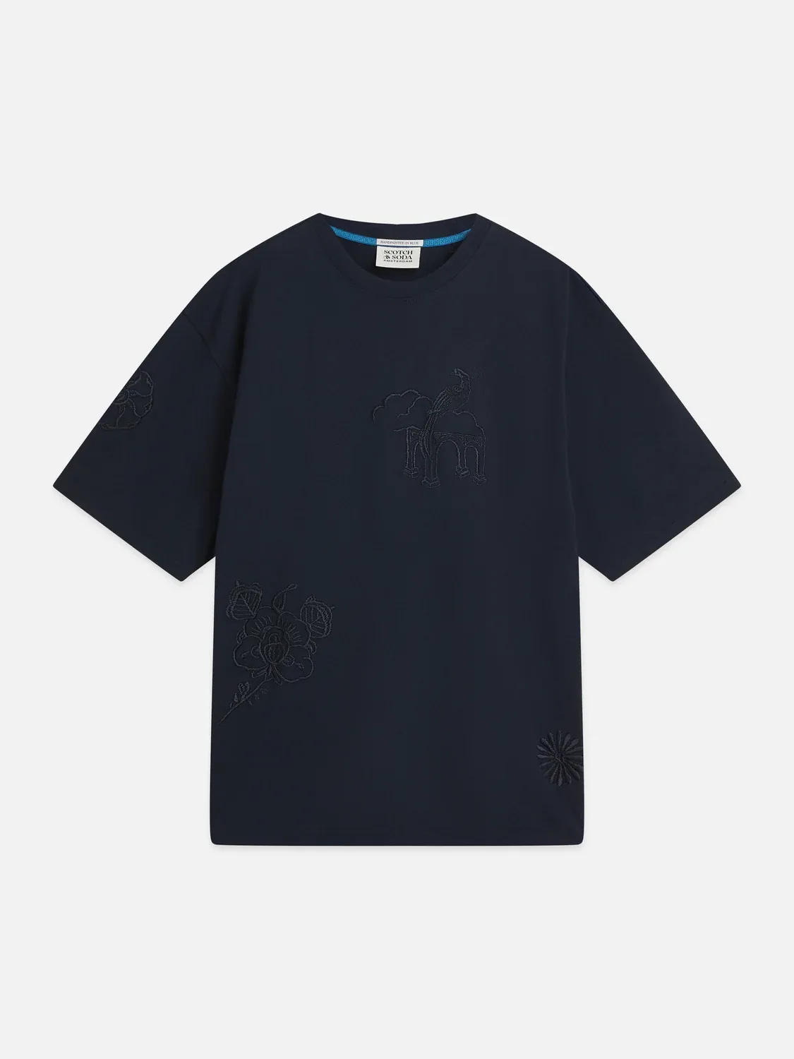 SCOTCH AND SODA - Delfts Blauw embroidered artwork loose-fit T-shirt blue