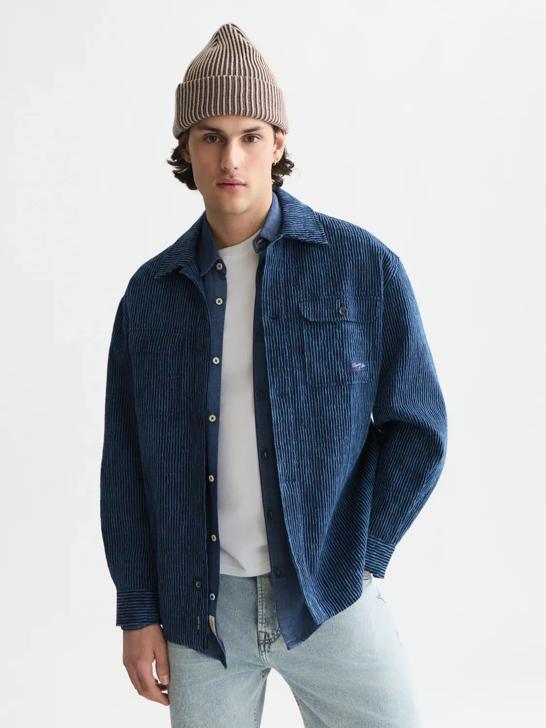 SCOTCH AND SODA - Jacquard stripe overshirt blue