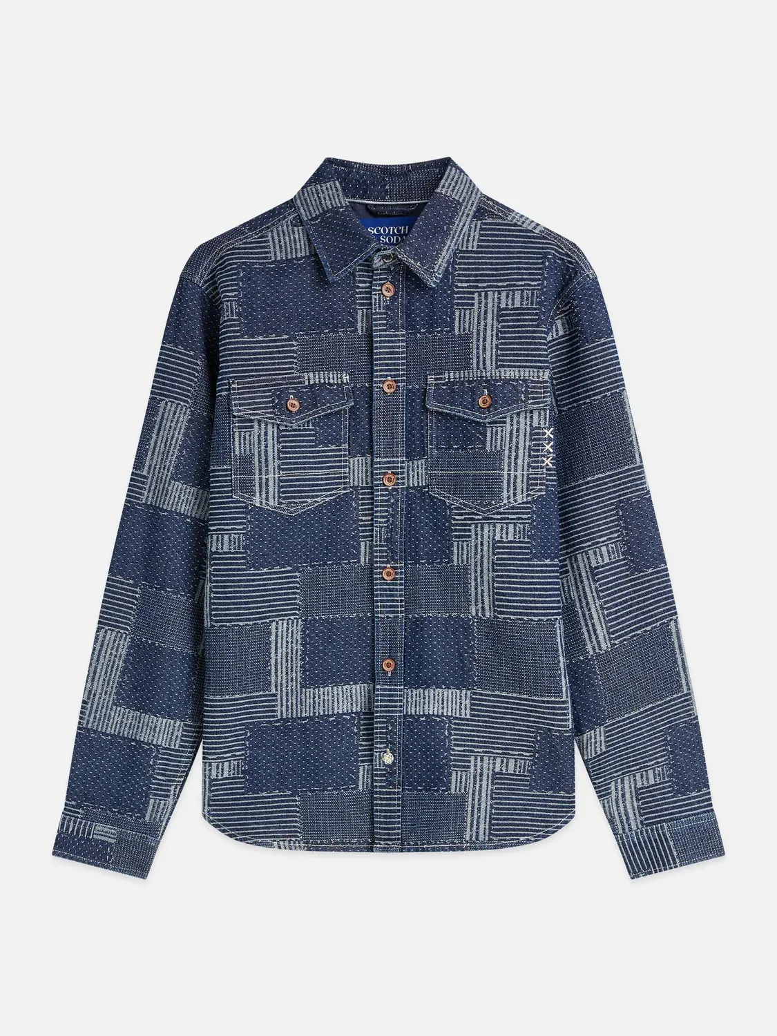 SCOTCH AND SODA - Denim patchwork relaxed-fit overshirt 