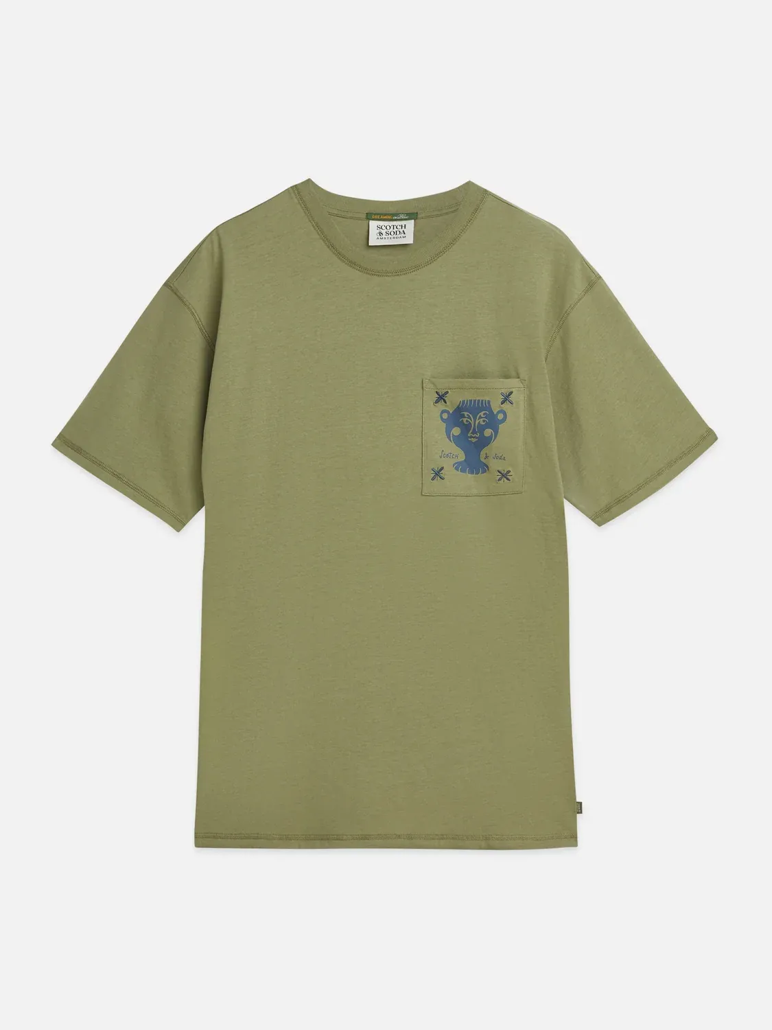 SCOTCH AND SODA - Chest pocket with artwork relaxed-fit T-shirt green