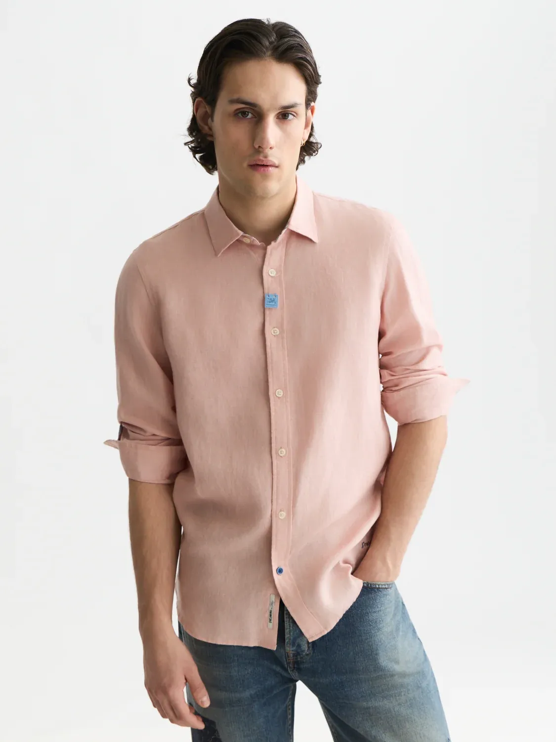 SCOTCH AND SODA - Solid linen regular-fit shirt pink