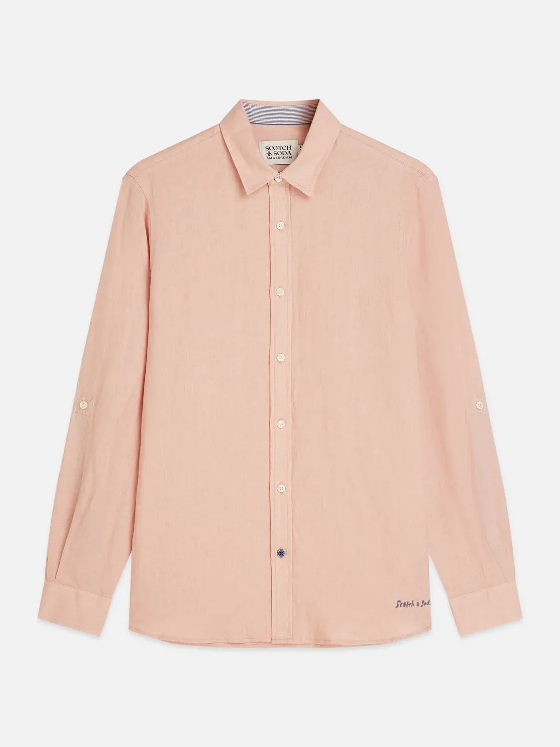 SCOTCH AND SODA - Solid linen regular-fit shirt pink