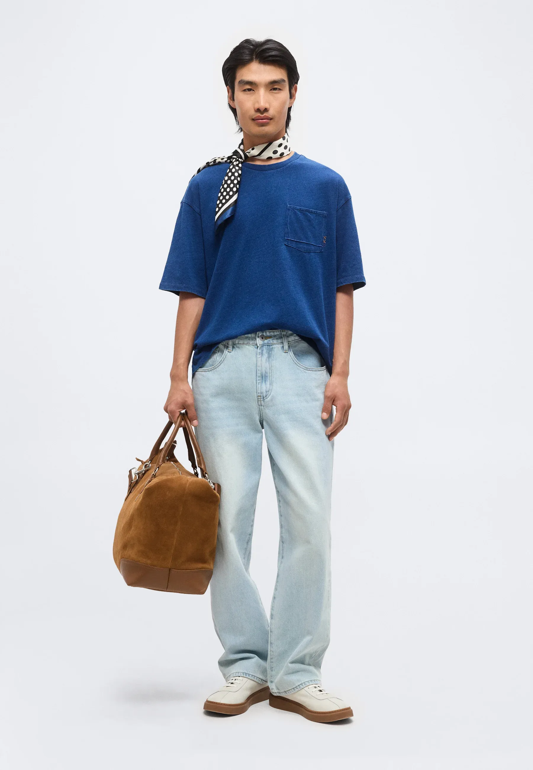 SCOTCH AND SODA - 3 crosses chest pocket indigo loose-fit T-shirt blue