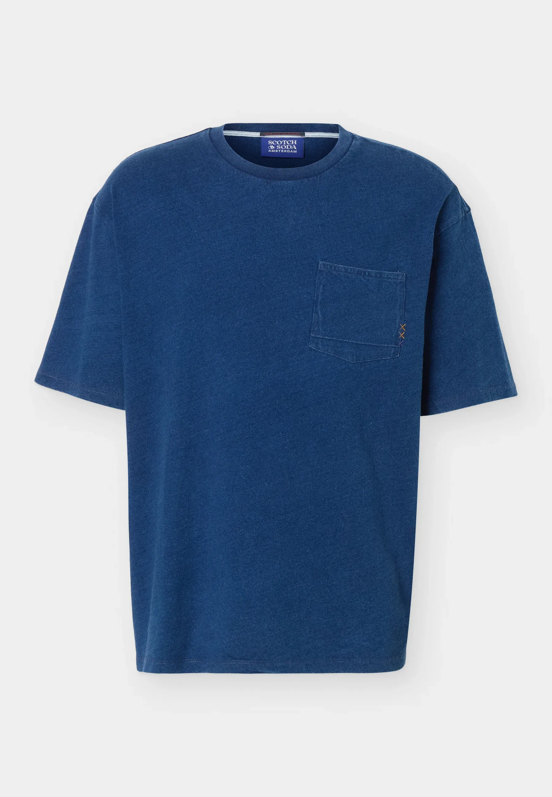 SCOTCH AND SODA - 3 crosses chest pocket indigo loose-fit T-shirt blue