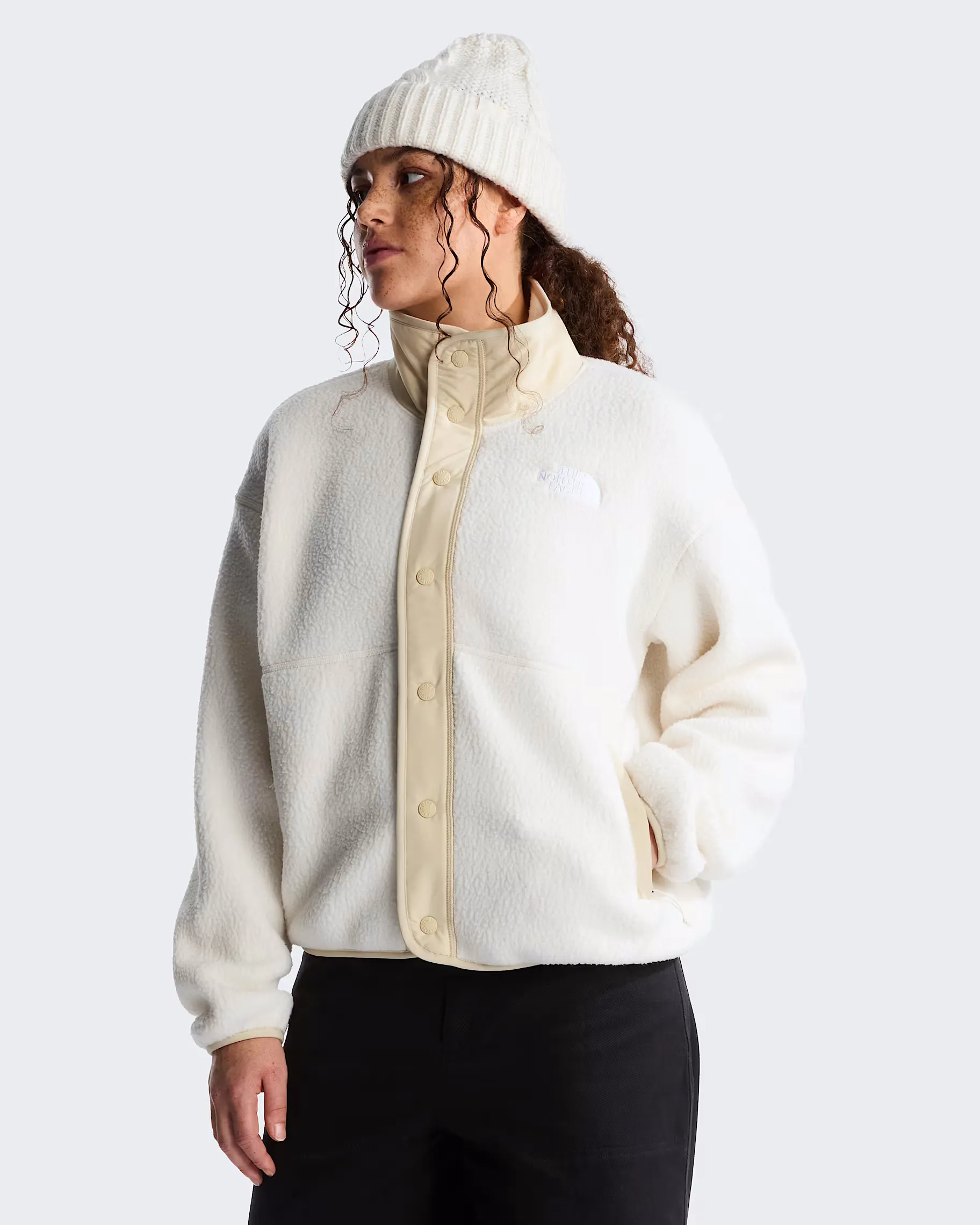 THE NORTH FACE - W CRAGMONT SNAP FRONT FLEECE JACKET White Dune/Desert Stone